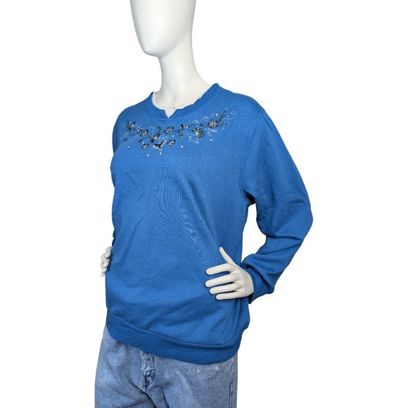 Vintage Embroidered Bird & Floral Sweatshirt in Cobalt Blue (Women’s L) - Picture 4 of 7